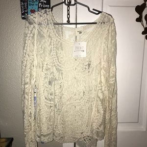 NWT sheer lace cream top long sleeve small